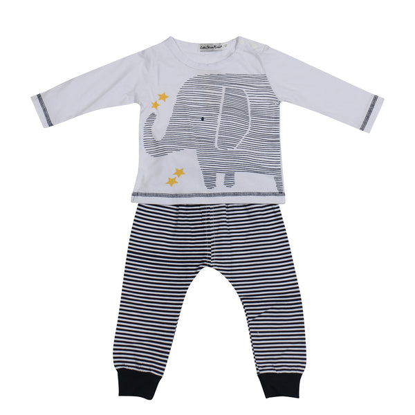 Baby boy clothes cotton long sleeve elephant t-shirt + stripe pants - Baby Gifts Delivered