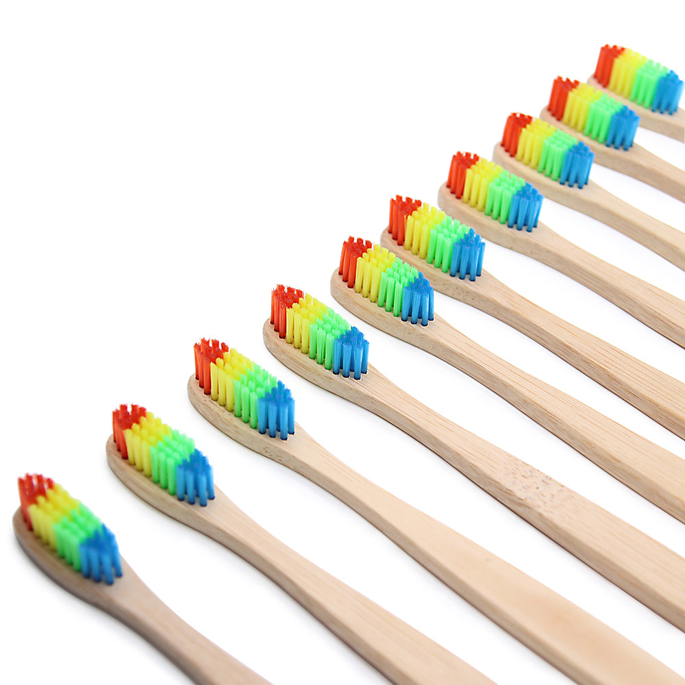 1 PCColorful Head Bamboo Toothbrush Wholesale Environment Wooden Rainbow Bamboo Toothbrush Oral Care Soft Bristle - Baby Gifts Delivered