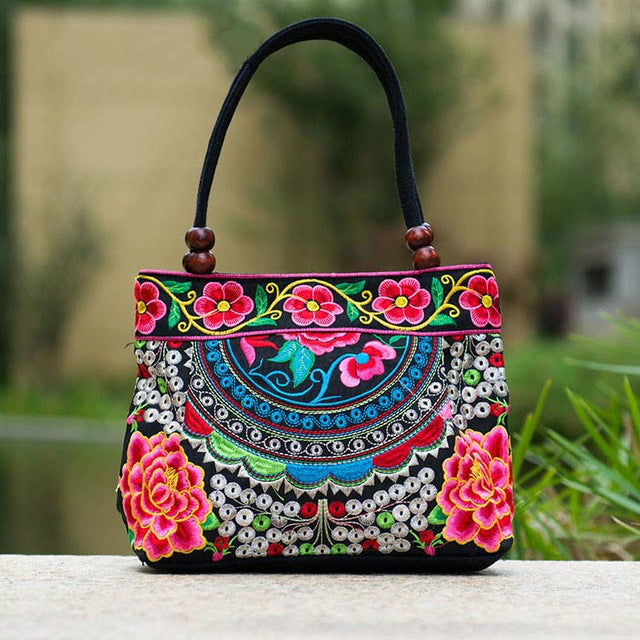 2017 Embroidery Ethnic Travel Shoulder Bag Women Bags Handmade Double Faced Flower Vintage Embroidered Canvas Wood Beads Handbag - Baby Gifts Delivered