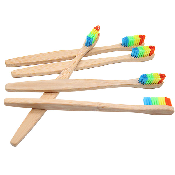 1 PCColorful Head Bamboo Toothbrush Wholesale Environment Wooden Rainbow Bamboo Toothbrush Oral Care Soft Bristle - Baby Gifts Delivered