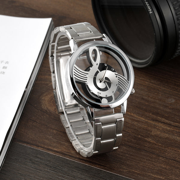 2017 New Luxury Brand Fashion and Casual Music Note Notation Watch Stainless Steel Wristwatch for Men and Women Silver Watches - Baby Gifts Delivered