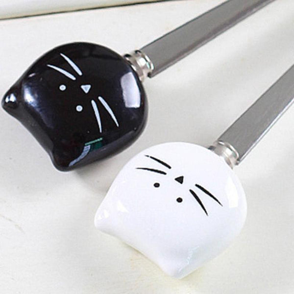 1Pc Stainless Steel Cartoon spoons cat ceramic spoons Unique Ice Cream Flatware Kitchen Tool black white A45 - Baby Gifts Delivered