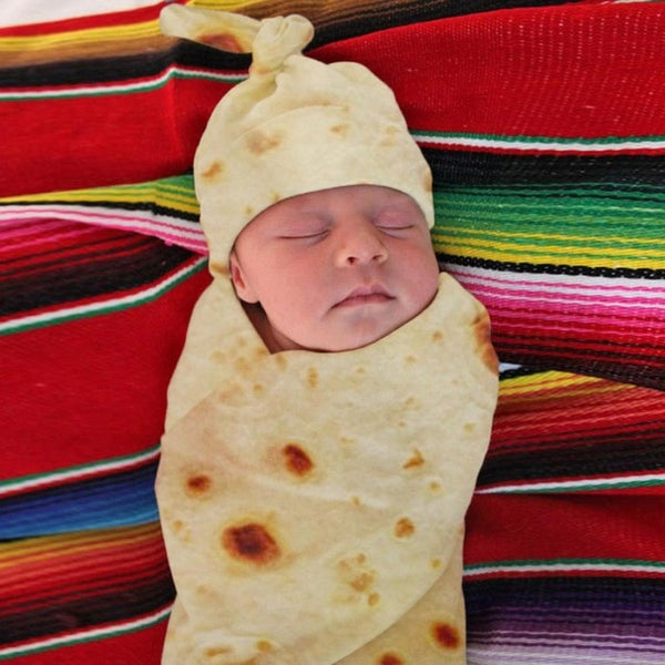 Burrito Baby Blanket  - Flour Tortilla Swaddle Wrap with Hat