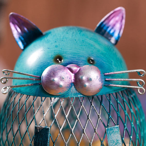 Artistic Blue Cat - Piggy Bank Metal Figurine - Baby Gifts Delivered