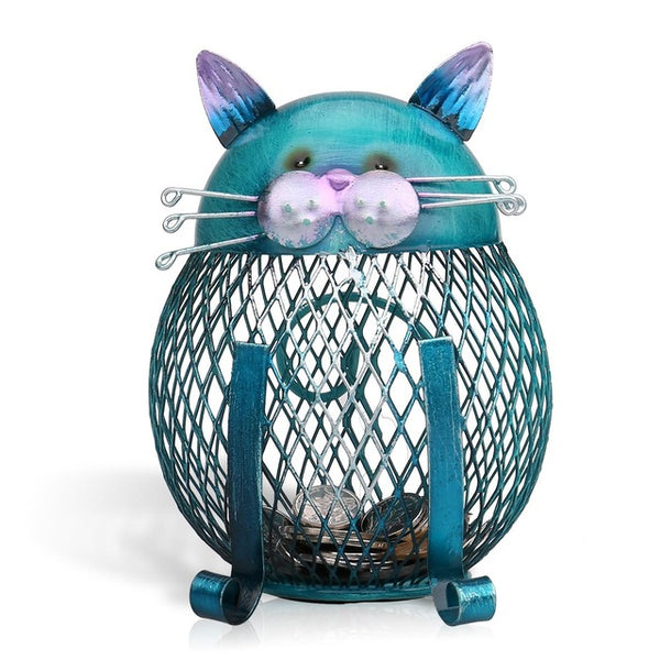Artistic Blue Cat - Piggy Bank Metal Figurine - Baby Gifts Delivered