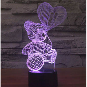 Awesome Optical Illusion 3D LED Night Light - Bear with Balloon - Baby Gifts Delivered