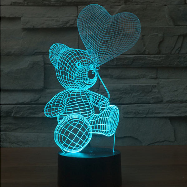 Awesome Optical Illusion 3D LED Night Light - Bear with Balloon - Baby Gifts Delivered